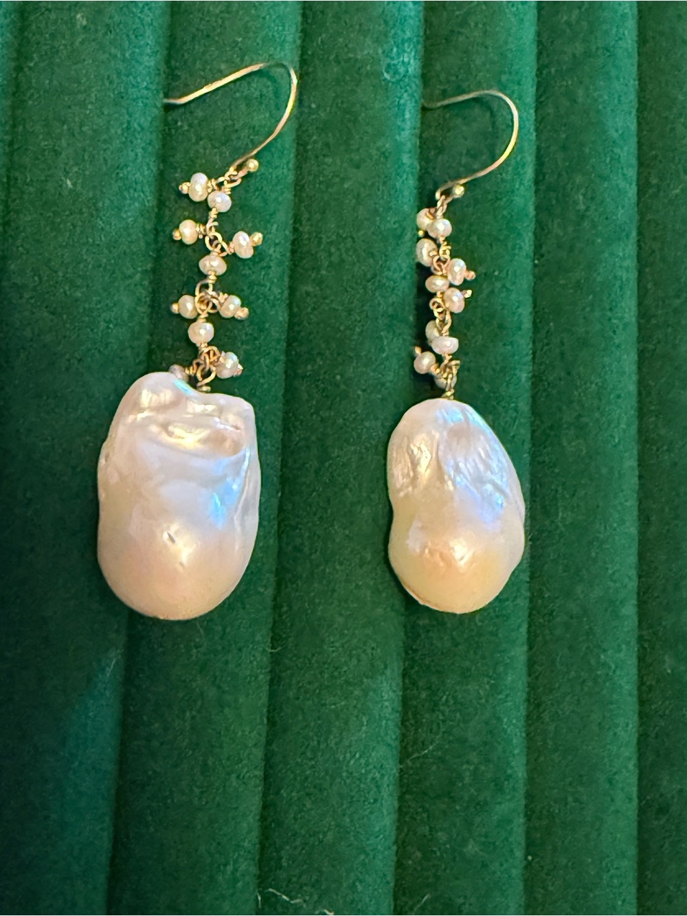 Gold Pearl Drop Earrings with Baroque Pearls 925